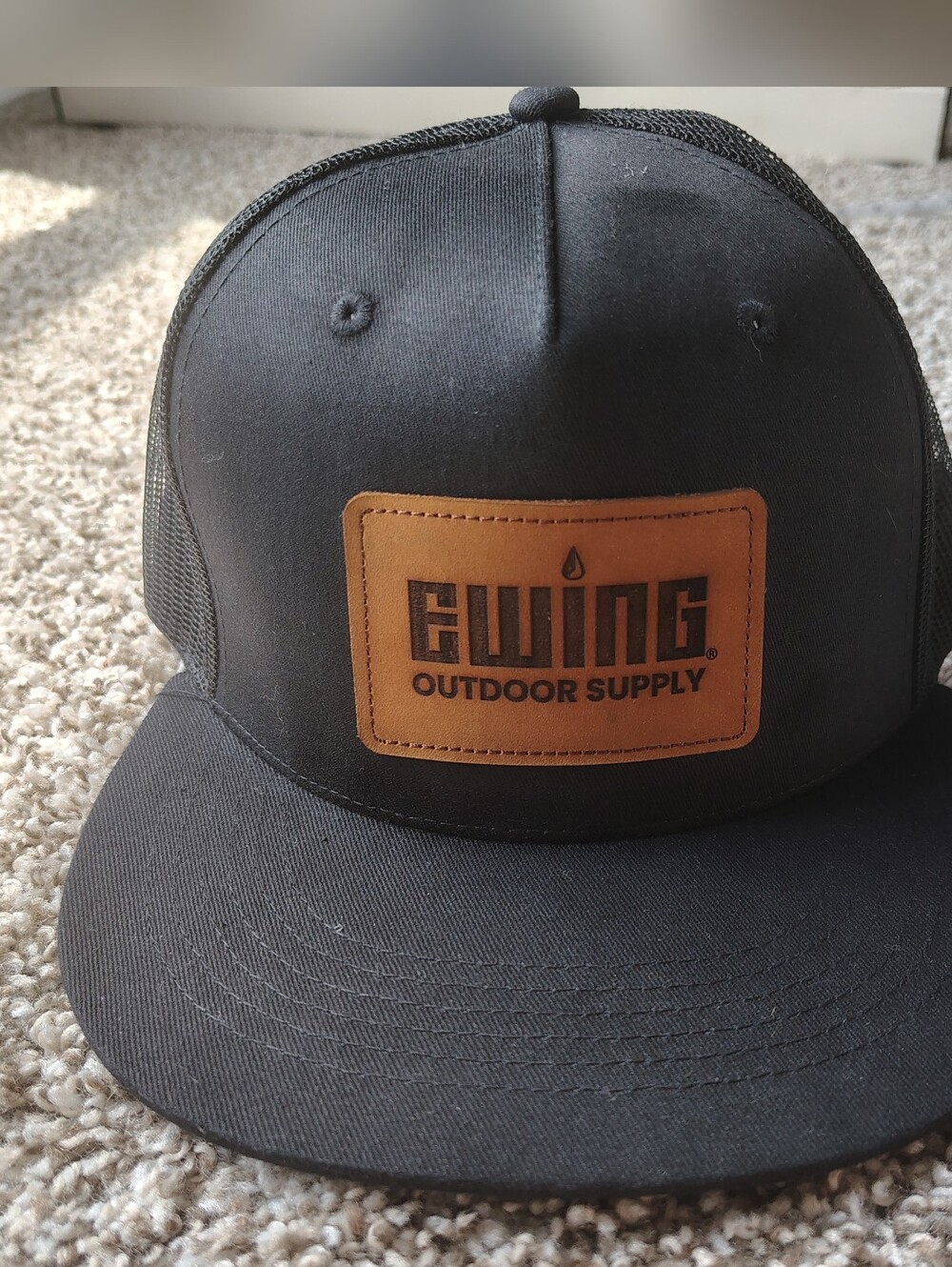 Ewing Outdoor Supply Black Trucker Hat with Tan Patch - New